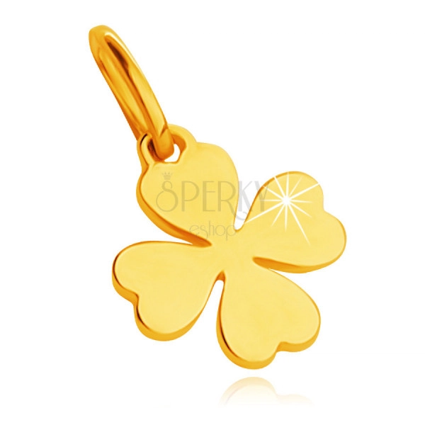 Pandantiv din aur galben de 9K - trifoi plat cu patru foi cu frunze în formă de inimă