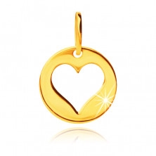 Pandantiv din aur galben de 14K - cerc strălucitor cu decupaj în formă de inimă