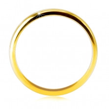 Inel din aur galben de 9K - inscripția „LOVE” cu zircon, suprafață netedă, 1,5 mm