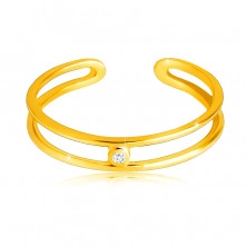 Inel din aur galben 9K – brațe subțiri deschise, zircon transparent