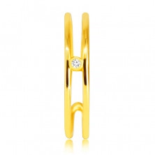 Inel din aur galben 9K – brațe subțiri deschise, zircon transparent