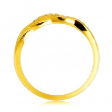 Inel strălucitor din aur galben de 14K - valuri interconectate, linie de zirconii