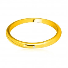 Inel din aur galben 14K - subțire, suprafață netedă, zircon transparent
