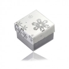 Cutie cadou pentru cercei sau inel - motiv de iarnă, combinație de culori alb-argintiu, fulgi de zăpadă