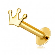 Piercing pentru buză și bărbie din aur galben 375 - motiv coroană, formă plată