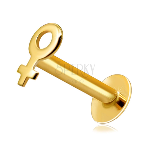 Piercing pentru buză și bărbie din aur galben 375 - contur simbol feminin, formă plată