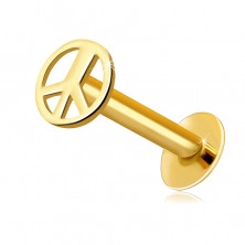 Piercing pentru buză și bărbie din aur de 14K - simbol rotund al păcii, suprafață strălucitoare