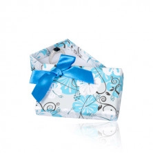 Cutie cadou pentru set sau colier, model floral oriental combinație de culori alb-albastru, fundiță cu panglică