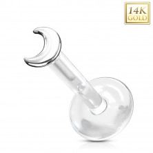 Piercing pentru ureche, din aur alb de 14K, labret - transparent Bioflex, semilună