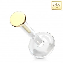Piercing din aur galben de 14K, pentru ureche, cartilaj, buză - Bioflex transparent, cerc neted, 2 mm