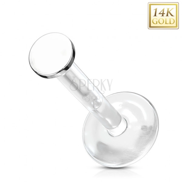 Piercing din aur alb de 14K, pentru ureche, cartilaj, buză - Bioflex transparent, cerc neted, 3 mm