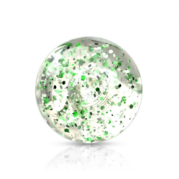 Bilă piercing din plastic transparent cu paiete verzi, 5 mm, set 10 buc