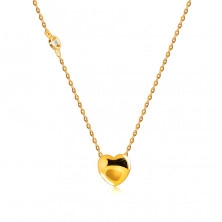 Colier din aur de 14K cu diamant - inimă netedă strălucitoare, montură rotundă, lanț cu zale