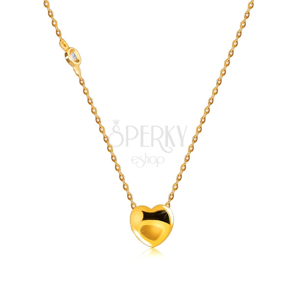 Colier din aur de 14K cu diamant - inimă netedă strălucitoare, montură rotundă, lanț cu zale
