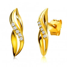 Cercei din aur de 9K cu diamante - valuri împletite, linie strălucitoare