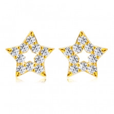 Cercei străluciți din aur galben 375 - contur stea, diamante rotunde
