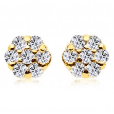 Cercei strălucitori, din aur 375 - floare, diamante rotunde transparente