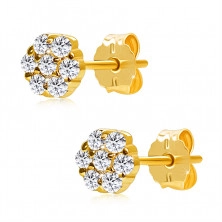 Cercei strălucitori, din aur 375 - floare, diamante rotunde transparente