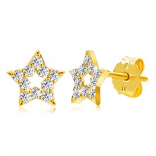 Cercei din aur galben 585 - contur steluță, diamant strălucitor, rotund, știfturi