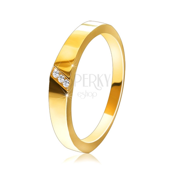 Inel din aur de 14K - crestătură diagonală cu zirconii încorporate