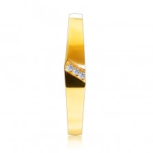 Inel din aur de 14K - crestătură diagonală cu zirconii încorporate