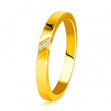 Inel din aur galben de 14K - inel cu crestătură fină și linie de zirconii
