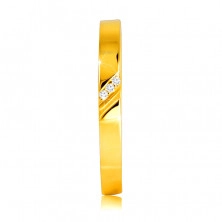 Inel din aur galben de 14K - inel cu crestătură fină și linie de zirconii