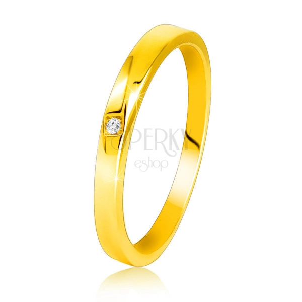 Inel din aur galben de 14K - umeri fin teșiți, zircon transparent
