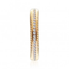 Inel din aur de 14K - ornamente decorative cu crestături pe brațe, zirconii transparente
