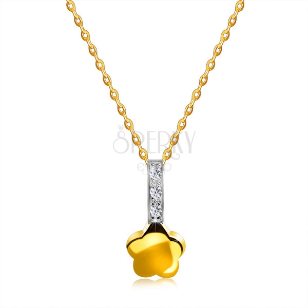 Colier din aur combinat de 14K - floare, linie diamante strălucitoare, lanț delicat
