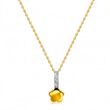 Colier din aur combinat de 14K - floare, linie diamante strălucitoare, lanț delicat