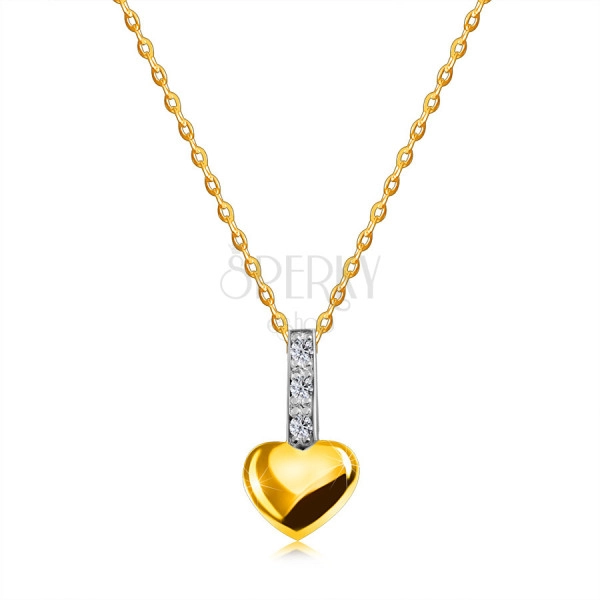 Colier din aur combinat de 14K - inimă mică, linie de diamante strălucitoare, lanț subțire