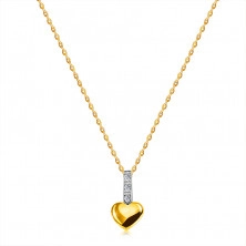 Colier din aur combinat de 14K - inimă mică, linie de diamante strălucitoare, lanț subțire