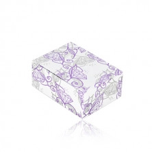 Cutie cadou pentru bijuterii - fundal alb-fildeș, model de flori diamant violet