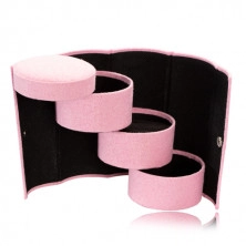 Cutie de bijuterii de culoare roz - formă cilindrică, trei compartimente