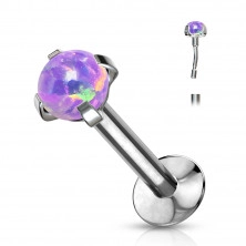 Piercing din oțel 316L pentru buză, bărbie și ureche – opal sintetic într-un coș, 6 mm