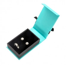 Cutie cadou pentru bijuterii model diamante - design turcoaz cu logo fundă neagră, dreptunghi