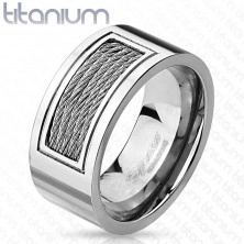 Inel din titan - culoare argintie decorat cu fire metalice, 10 mm
