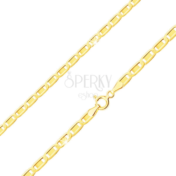 Lanț din aur galben 585, zale ovale strălucitoare, dreptunghi neted, 550 mm