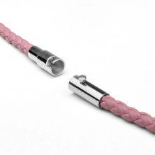 Colier șnur piele roz - model împletit, închidere magnetică cu încuietoare