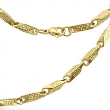 Colier din oțel inoxidabil auriu - legături pătrate teșite cu model grecesc