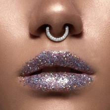 Piercing pentru nas sau ureche, din oțel - segment circular încrustat cu zirconii mici, diverse culori