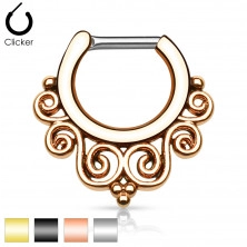 Piercing pentru sept, din oțel - segment circular cu spirală tribală, închidere cu clic, diverse culori