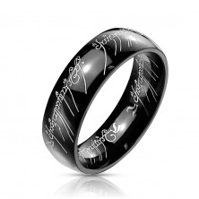 Inel de oțel neagru cu model Lord of the Rings, 6 mm