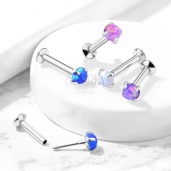 Piercing pentru buză, bărbie sau ureche, din oțel 316L – opal sintetic, 8 mm