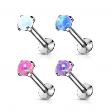 Piercing pentru buză, bărbie sau ureche, din oțel 316L – opal sintetic, 8 mm