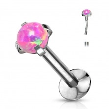 Piercing pentru buză, bărbie sau ureche, din oțel 316L – opal sintetic, 8 mm