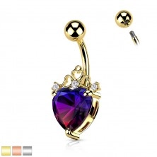 Piercing din oțel pentru buric – inimă albastru-violet, coroană, diferite modele