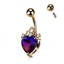 Piercing din oțel pentru buric – inimă albastru-violet, coroană, diferite modele