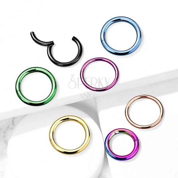Piercing din oțel chirurgical – inel colorat, închidere cu balamale, 2 mm